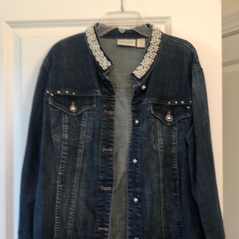 Chico’s pearl collared denim jacket size 2